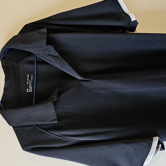 Under Armour XXXL Loose Fit Heatgear Black Polo Shirt with White Accents - Picture 2 of 5